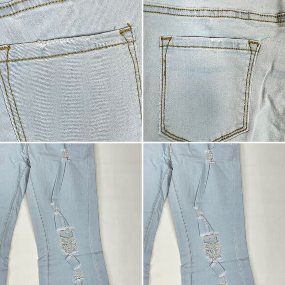 New Women’s Light Wash Distressed Flare Jeans Sz M Fits L XL Stretch High Rise - Picture 8 of 16
